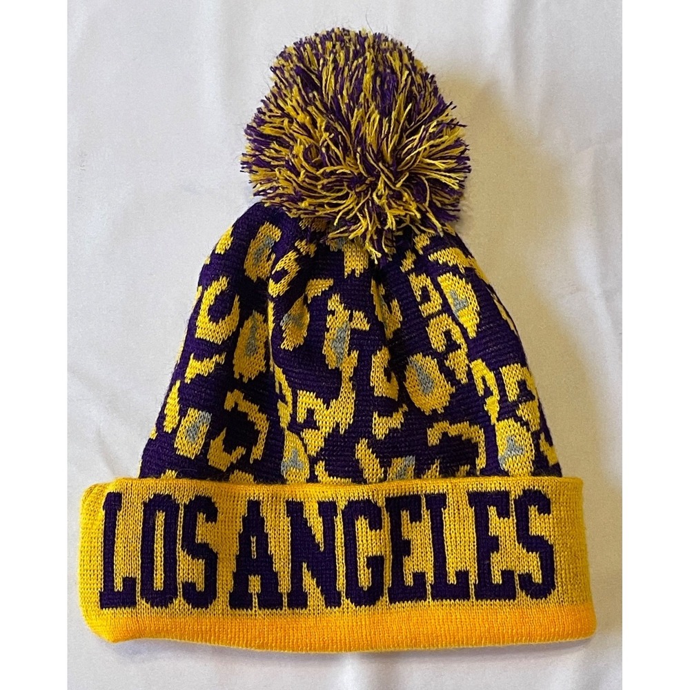 City Hunter Los‎ Angeles Purple Gold Color Beanie Sideline Cuffed Knit